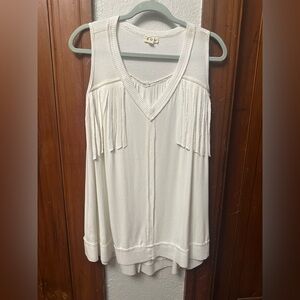POL Women's Cream Fringe Tank Top
